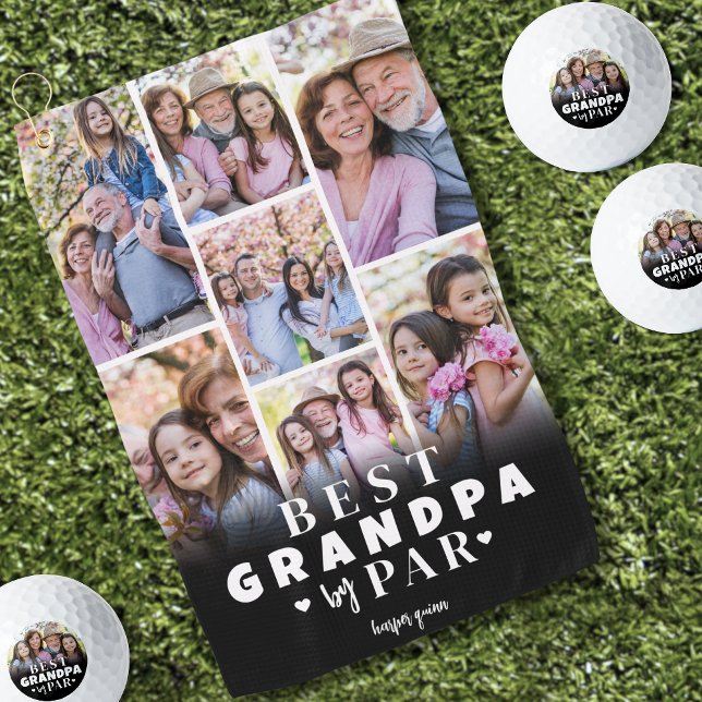 Serviette De Golf Meilleur Grand-Père Par Par Photo Collage (Best Grandpa By Par Photo Collage Golf Towel)