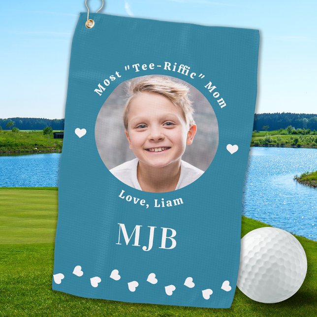 Serviette De Golf Meilleur MOM Golfer Photo personnalisée Monogramme (Créateur téléchargé)