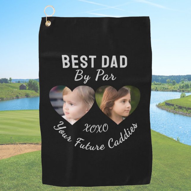 Serviette De Golf Meilleur Papa Par Par 2 Enfants Photo Collage Pers (Créateur téléchargé)