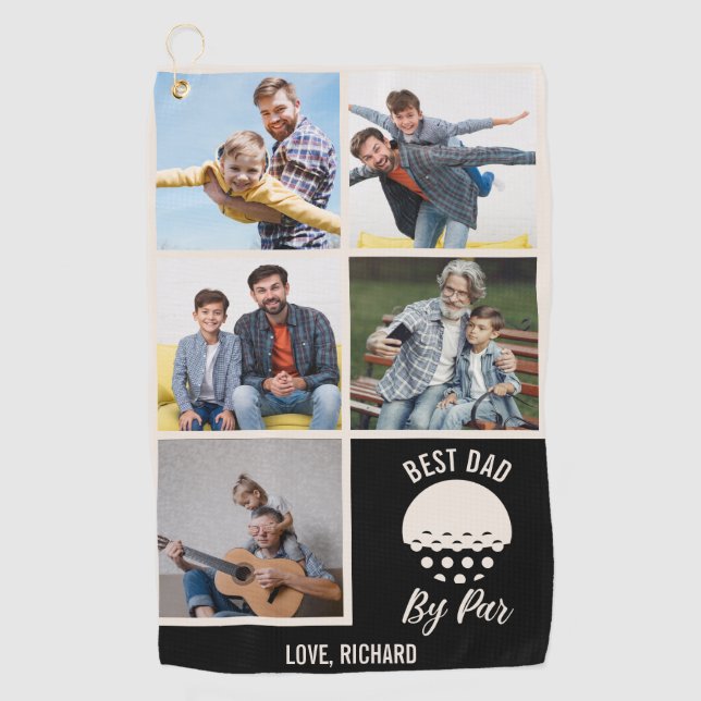 Serviette De Golf Meilleur Papa Par Par Custom 5 Photo Collage (Devant)