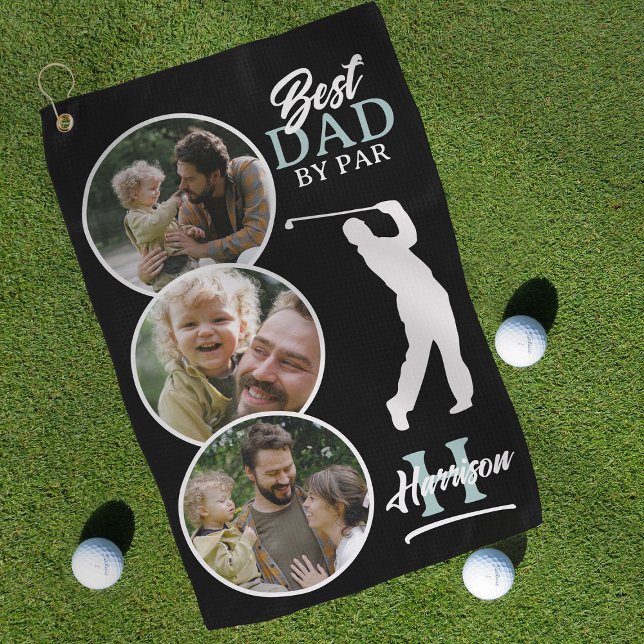 Serviette De Golf Meilleur Papa Par Par Photo Collage Monogramme (Créateur téléchargé)