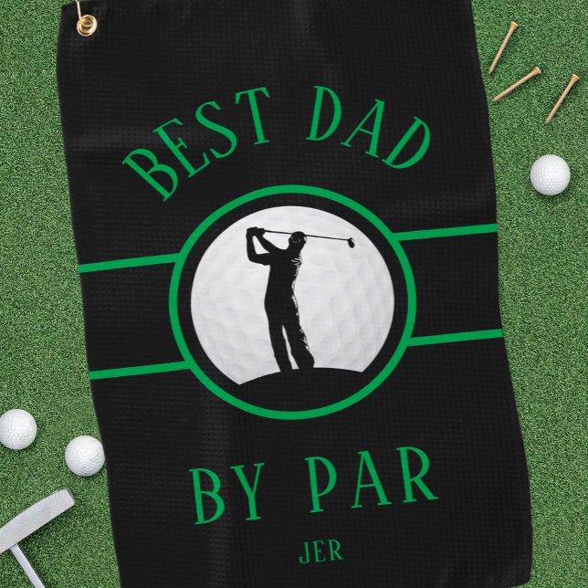 Serviette De Golf Meilleur Papa Par Parcours De Golf Monogramme Noir (Best Dad By Par Golf Quote Monogrammed Black Green Golf Towel)