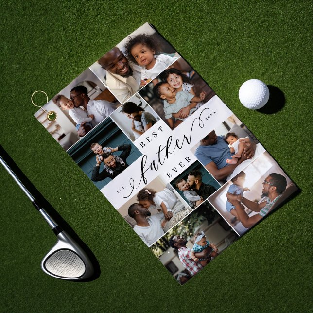 Serviette De Golf Meilleur Père Jamais Script Fête des pères Photo C (Best Father Ever Script Fathers Day Photo Collage Golf Towel)