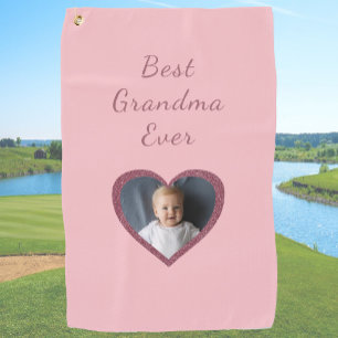 Serviette De Golf Mémé cœurs roses petits-enfants photo personnalisé