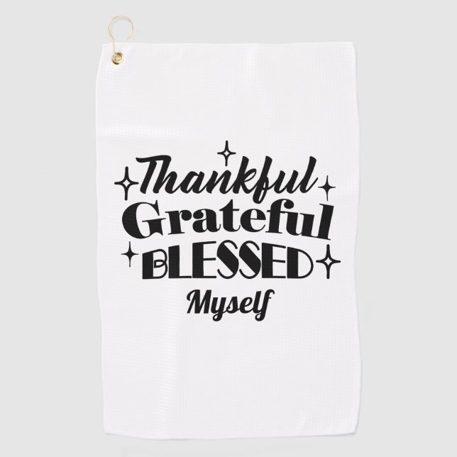 Serviette De Golf Merci, Gratuit, Béni Étincelant Thanksgiving (Devant)