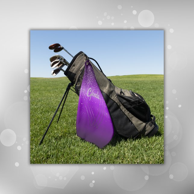 Serviette De Golf Métal brossé violet moderne avec Monogramme argent (Créateur téléchargé)