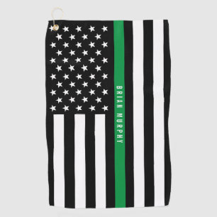 Serviette De Golf Mince ligne verte Drapeau américain Monogramme