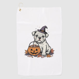Serviette De Golf Modèle de citrouille bouledogue Halloween gravé vi