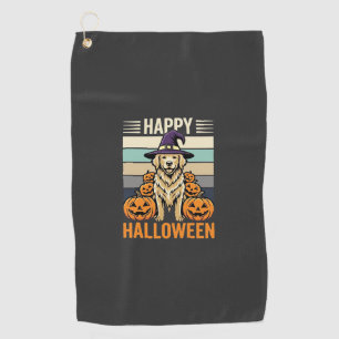 Serviette De Golf Modèle de citrouille vintage Halloween Golden Retr