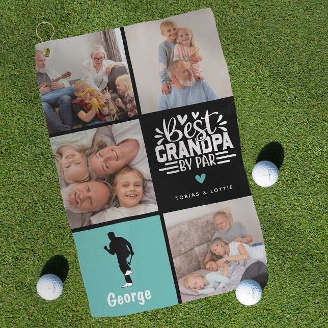 Serviette De Golf Modern Best Grandpa par Par Photo Collage Cadeau (Créateur téléchargé)