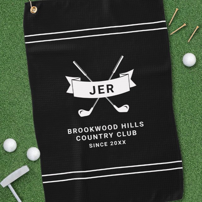 Serviette De Golf Modern Golfer Custom Monogrammed Golf Clubs Black (Modern Golfer Custom Monogrammed Golf Clubs Black Golf Towel)