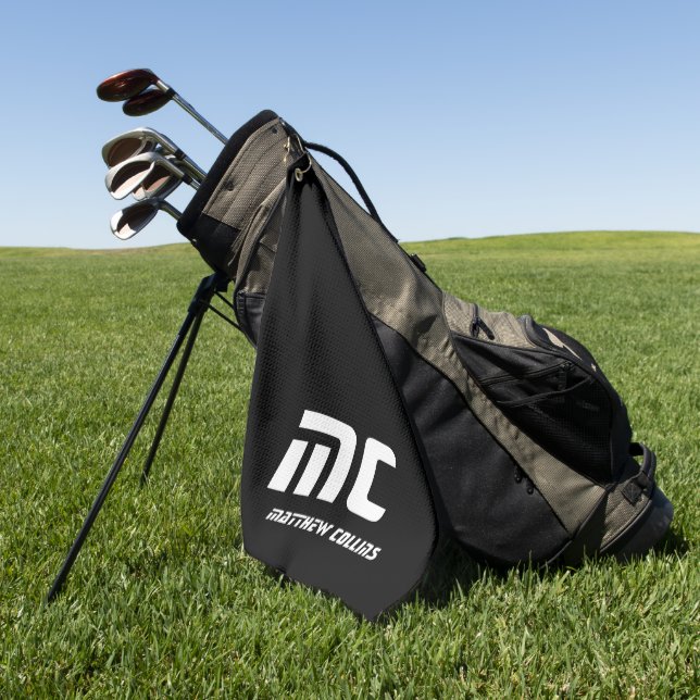 Serviette De Golf Modern Simple Black and White Masculine Monogram (Vert)