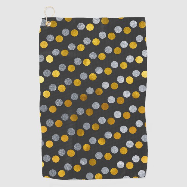 Serviette De Golf Moderne Classé Cute Charcoal Silver Gold Pois (Devant)