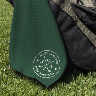 Serviette De Golf Moderne Design Golfer Monogramme & Nom Personnalis