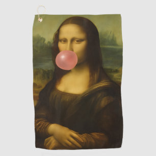 Serviette De Golf Mona Lisa soufflant de bulle rose