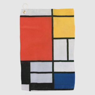Serviette De Golf Mondrial Composition Rouge Jaune Bleu Noir