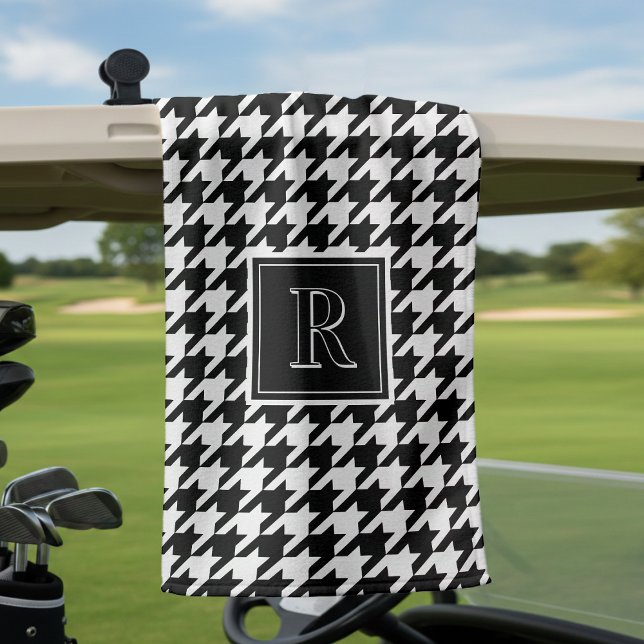 Serviette De Golf Monogram Houndstooth Pattern Black & White (Monogram Houndstooth Pattern Black & White Golf Towel
)