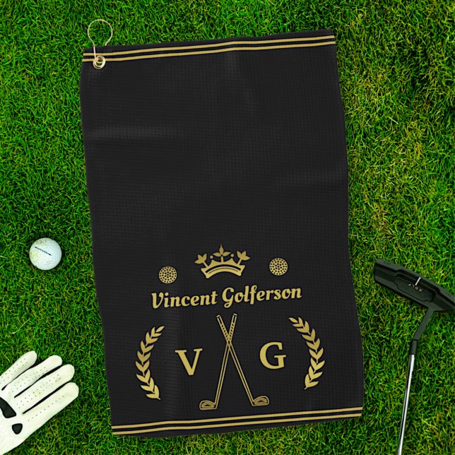Serviette De Golf Monogram Laurel Wreath Clubs Couronne avec nom Or (Créateur téléchargé)