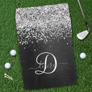 Serviette De Golf Monogramme à étincelle noire à Parties scintillant