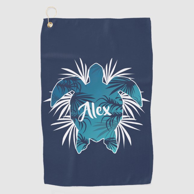Serviette De Golf Monogramme Aloha Tropical Turtle (Devant)