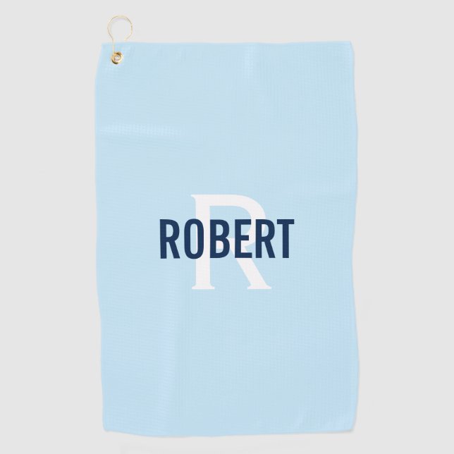 Serviette De Golf Monogramme bleu clair moderne signifie nom serviet (Devant)