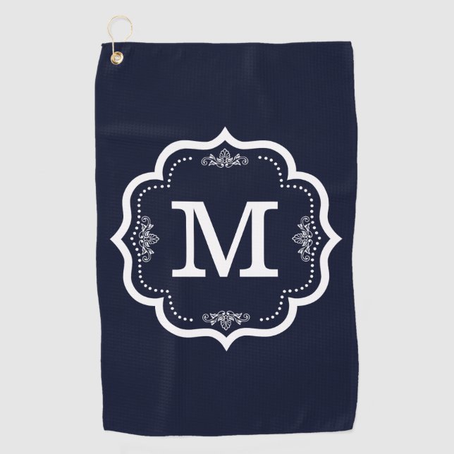 Serviette De Golf Monogramme bleu de marine (Devant)