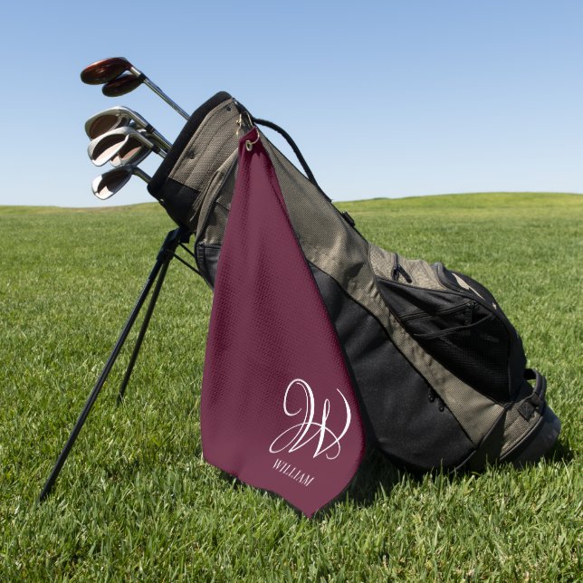 Serviette De Golf Monogramme Bourgogne Elégant Personnalisé Initial (Vert)