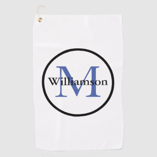 Serviette De Golf Monogramme classique Initial & Nom Bleu & Noir