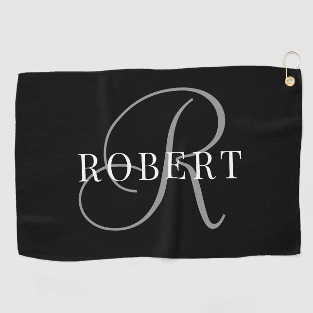 Serviette De Golf Monogramme classique Nom initial (Horizontal)