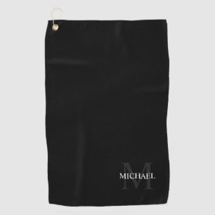 Serviette De Golf Monogramme classique personnalisé et nom noir