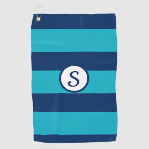 Serviette De Golf Monogramme classique rayé bleu bleu marine