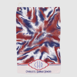 Serviette De Golf Monogramme Cravate rouge, blanc et bleu   Aquarell