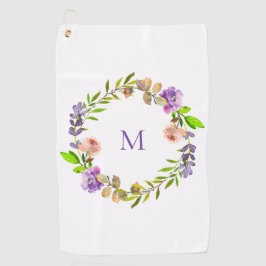 Serviette De Golf Monogramme de couronne de fleurs violettes moderne