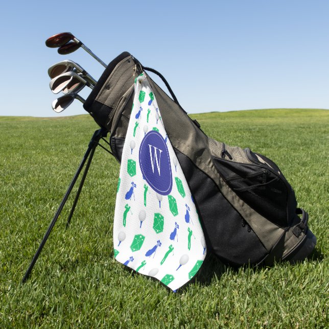 Serviette De Golf Monogramme de golf bleu et vert (Vert)