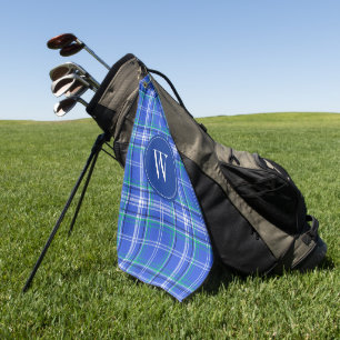 Serviette De Golf Monogramme de golf Blue & Green Plaid