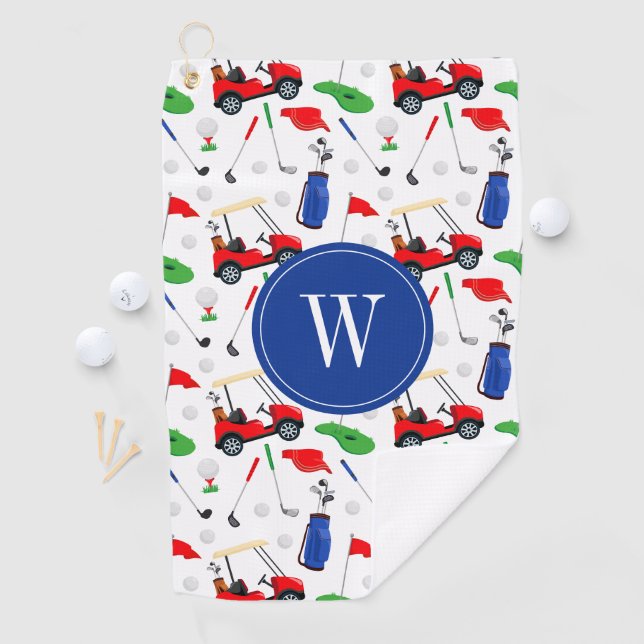 Serviette De Golf Monogramme de golf rouge bleu et vert (En situation)