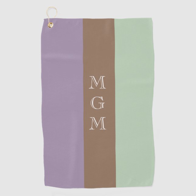 Serviette De Golf Monogramme de Motif de bande de lavande, Brown et  (Devant)
