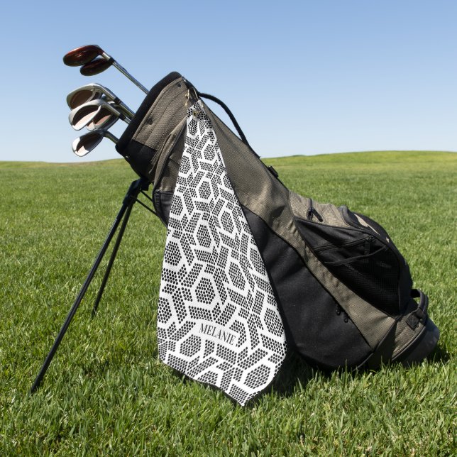 Serviette De Golf Monogramme de Motif géométrique noir blanc (Vert)