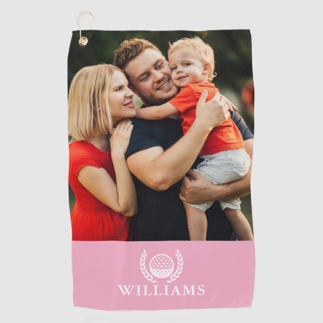 Serviette De Golf Monogramme de nom personnalisé rose Photo (Devant)