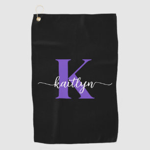 Serviette De Golf Monogramme de script violet noir