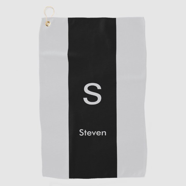 Serviette De Golf Monogramme deux tons moderne noir et gris (Devant)