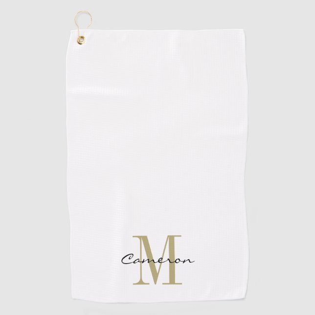 Serviette De Golf Monogramme d'or initial et nom personnalisé (Devant)