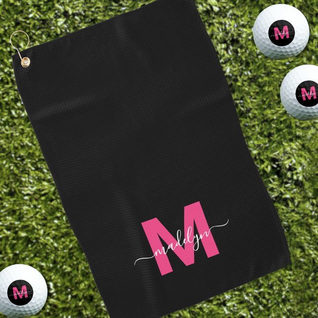 Serviette De Golf Monogramme du nom initial de Black Pink (Black Pink Initial Name Monogram Golf Towel)