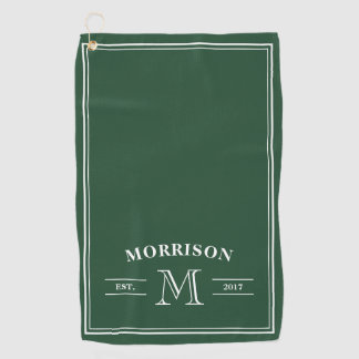Serviette De Golf Monogramme élégant blanc vert foncé
