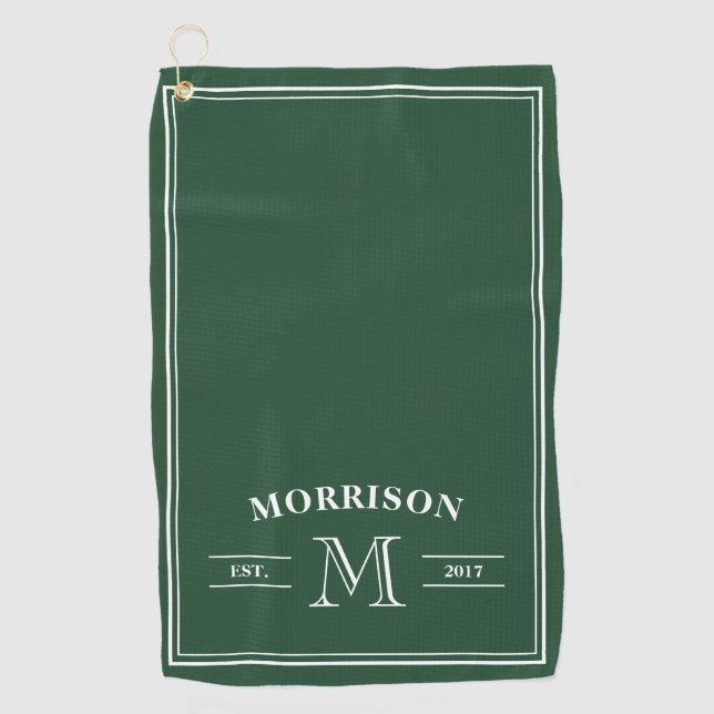 Serviette De Golf Monogramme élégant blanc vert foncé (Devant)