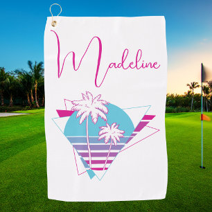 Serviette De Golf Monogramme élégant moderne arbre à palme rétro des