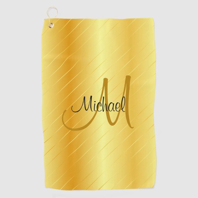 Serviette De Golf Monogramme Élégant Moderne Faux Gold Modèle (Devant)