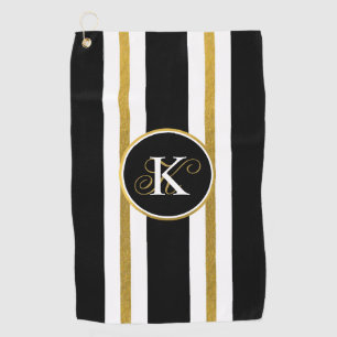 Serviette De Golf Monogramme Elégant Noir & Or Personnalisé