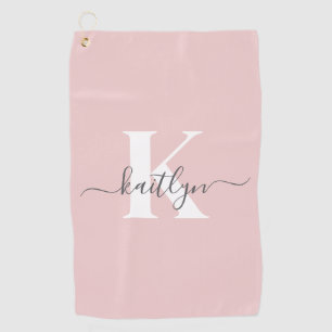 Serviette De Golf Monogramme élégant rose poudré gris