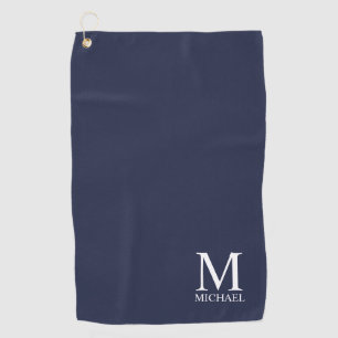 Serviette De Golf Monogramme et nom classique personnalisé bleu mar